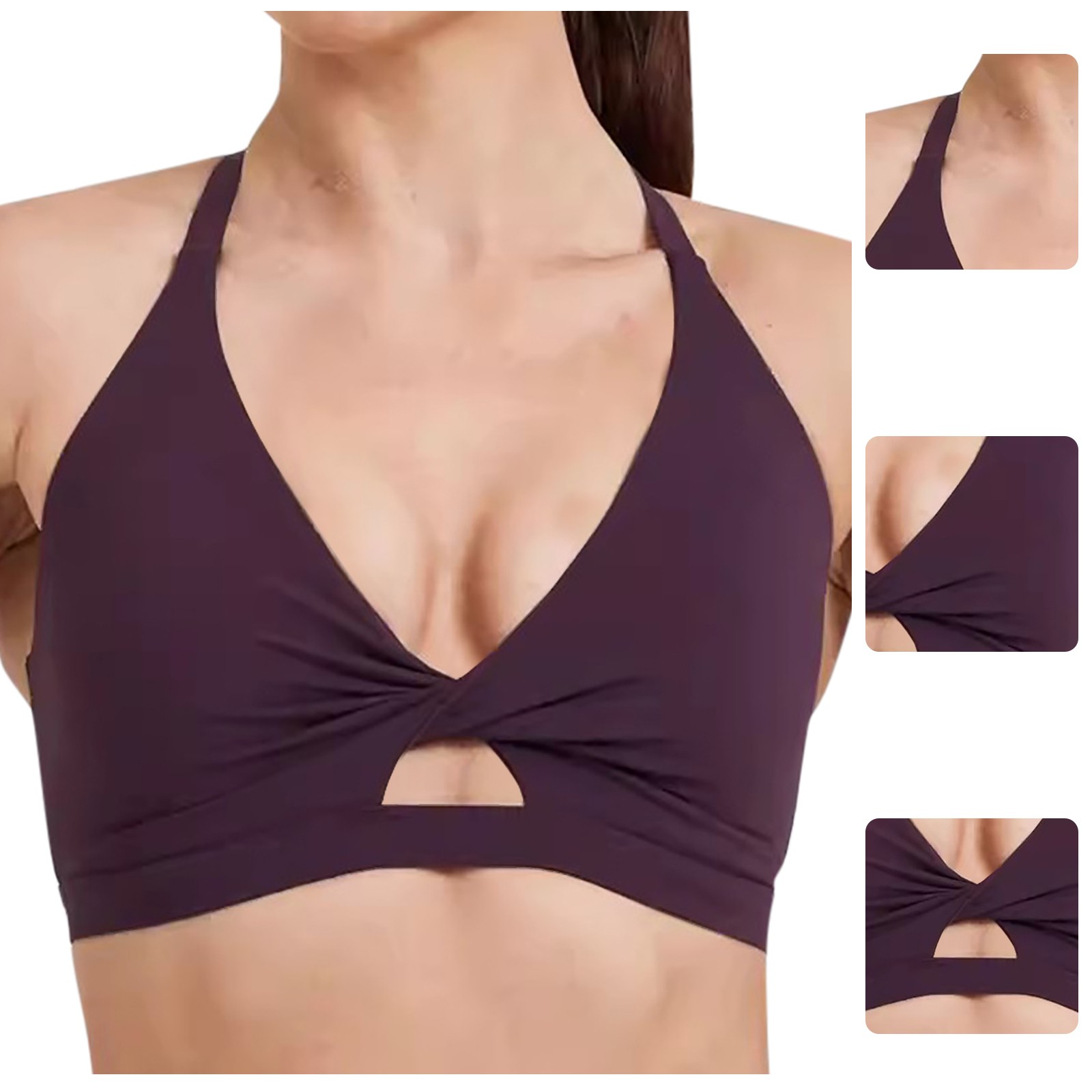 thumbnail image 5 of Sujetador deportivo a prueba de golpes para mujer - Tirantes ajustables, cuello en V, relleno extraíble, nailon/spandex, yoga, running, fitness, tallas S-XL, contorno de pecho 66-75 cm, 5 of 6